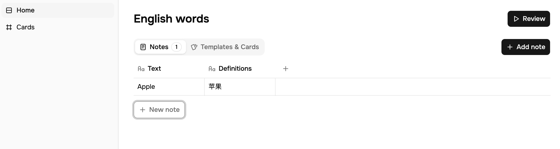 The Add note control in the Notebase detail page